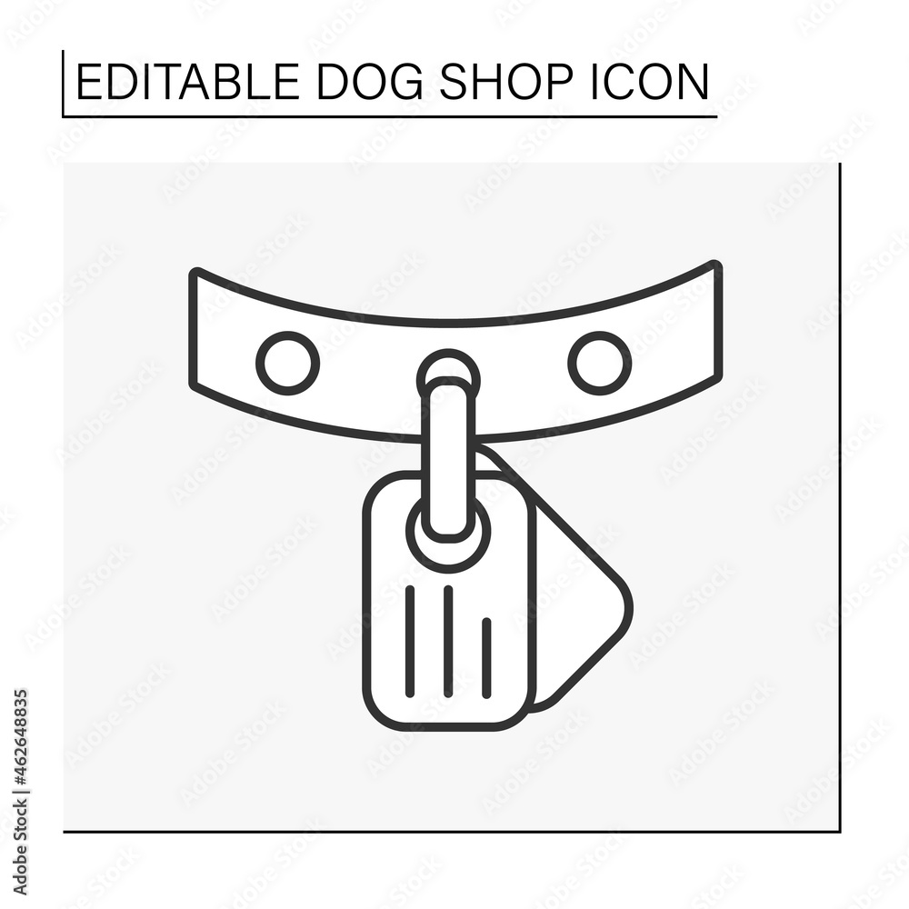 Collar line icon. Collar for identifying dogs. ID tags with name, address of owners. Shop concept. Isolated vector illustration. Editable stroke Collar line icon. Collar for identifying dogs. ID tags with name, address of owners. Shop concept. Isolated vector illustration. Editable stroke