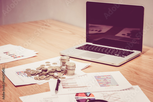 Fundamental and technical analysis for professional technical trading as concept. Digital graph of financial instruments with some indicators including of MACD. EMA and the volume analysis.	
