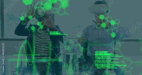 Animation of chemical compounds and medical data processing over peoplewearing vr headset photo