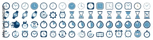 Clock icon set. hourglass icon. stopwatch symbol. sandglass time. watch icon. Timers icon. countdown Timer. vector illustration photo