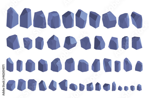 Vector stones set. Cartoon gray boulders illustration.