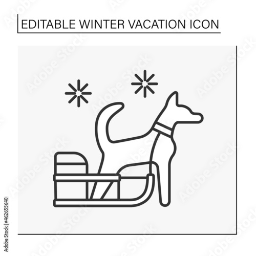  Dog sledding line icon. Husky sled rides. Extreme sport. Winter vacation concept. Isolated vector illustration. Editable stroke