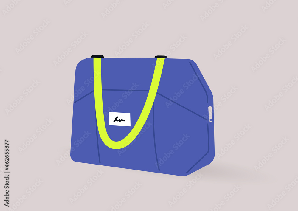 A sport bag with bright neon strap handles isolated on a plain background A sport bag with bright neon strap handles isolated on a plain background