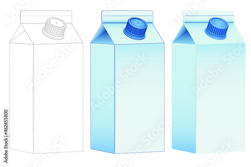 Juice and milk blank white carton boxes 3d. Isolated object. Vector illustration. Mock-up packages