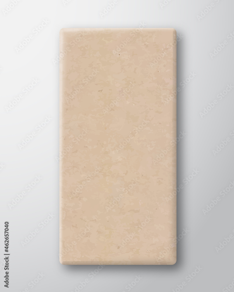 Fototapeta premium Craft Cardboard Chockolate Bar Box Container Template. Realistic Carton Texture Paper Packaging Mock Up with Soft Shadow. Isolated