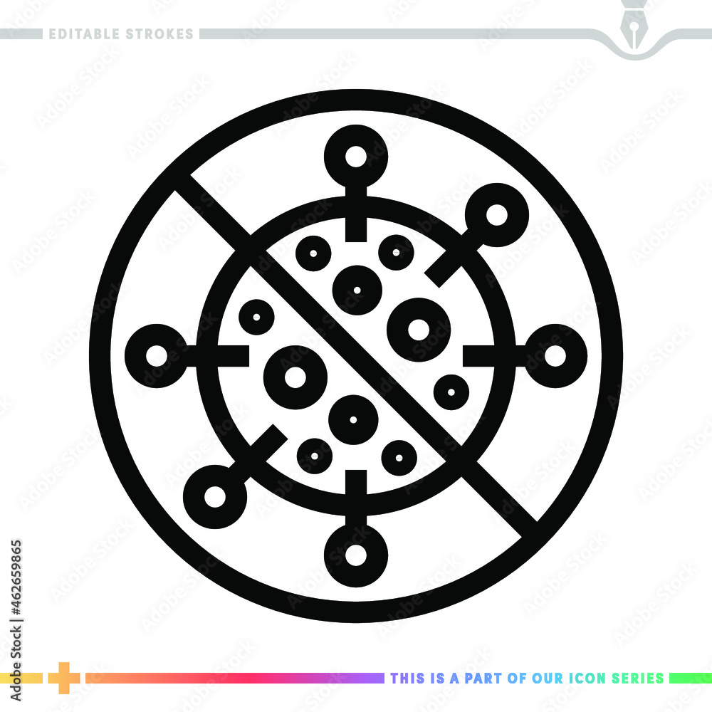 Editable line icon of virus protection as a customizable black stroke eps vector graphic. Editable line icon of virus protection as a customizable black stroke eps vector graphic.