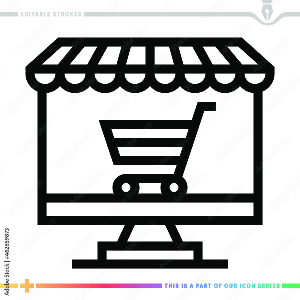 Editable line icon of e-commerce business as a customizable black stroke eps vector graphic. Editable line icon of e-commerce business as a customizable black stroke eps vector graphic.