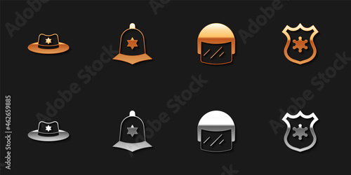 Set Sheriff hat with badge, British police helmet, Police and icon. Vector © Kostiantyn