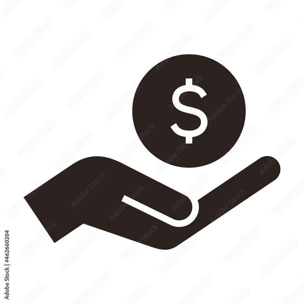 Hand holding dollar, save money icon, salary money, invest finance symbol Hand holding dollar, save money icon, salary money, invest finance symbol