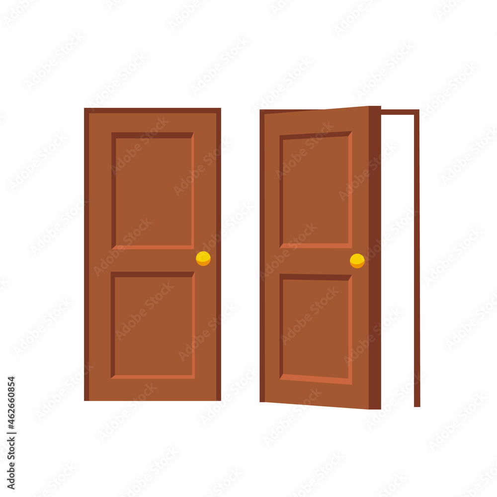 Open and closed doors isolated on white background. Vector stock Open and closed doors isolated on white background. Vector stock