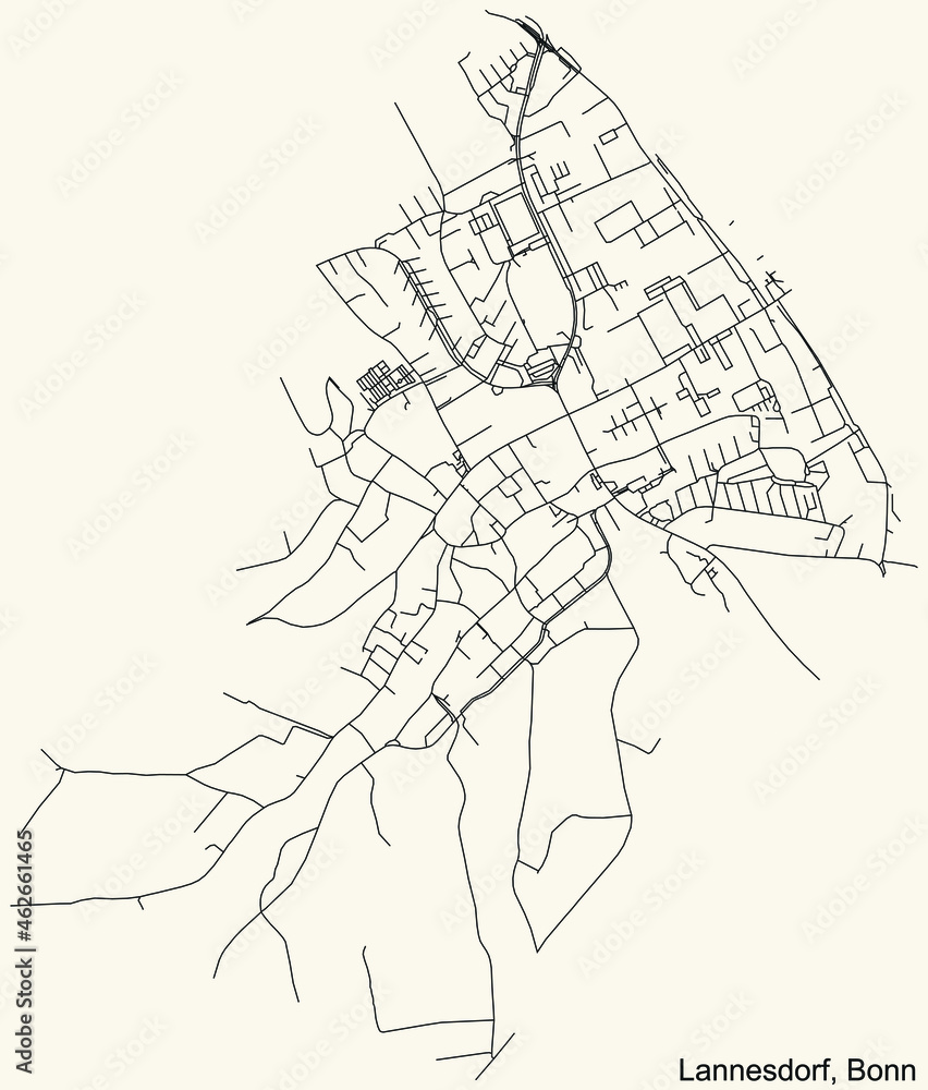 Detailed navigation urban street roads map on vintage beige background of the quarter Lannesdorf sub-district of the German capital city of Bonn, Germany