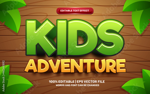 kids adventure cartoon comic game 3d editable text effect