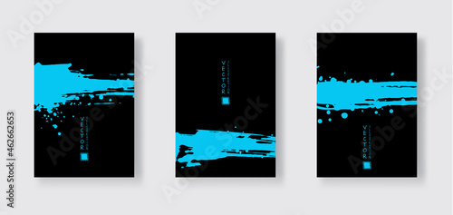 Blue ink brush stroke on black background. Japanese style.