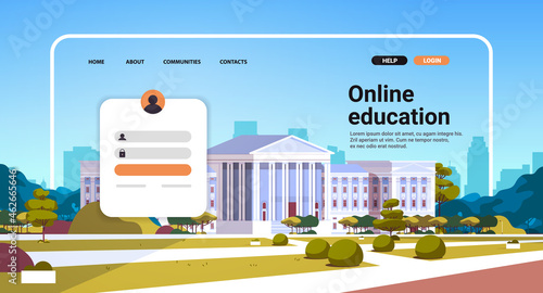 online education website landing page template with university building e-learning concept