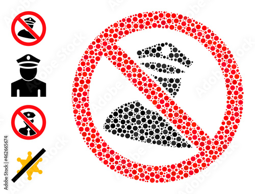 Round dot composition no policeman. Vector collage is based on no policeman icon, and designed with scattered round items. Vector icon of no policeman combined of scattered spheric items.