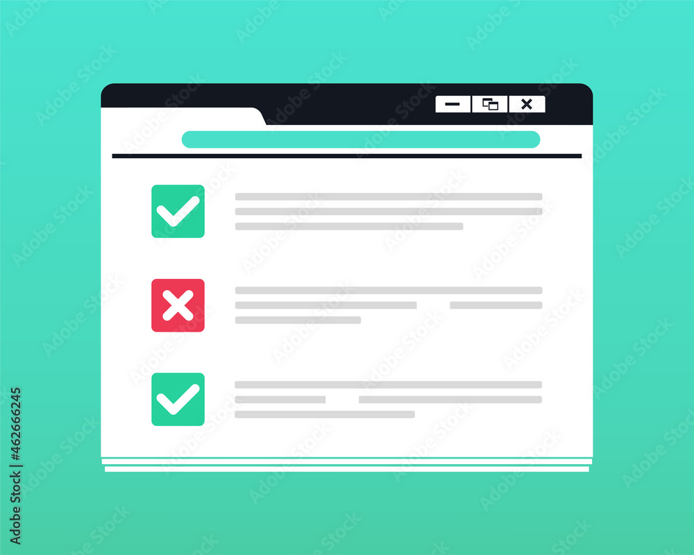 Fill checkbox. Questionnaire form test, checklist survey. Online quiz or done test, feedback. Illustration vector Fill checkbox. Questionnaire form test, checklist survey. Online quiz or done test, feedback. Illustration vector