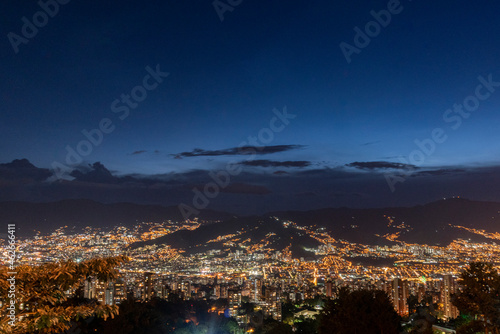 Panoramic night landscape of the city of Medellin, Antioquia, Colombia.