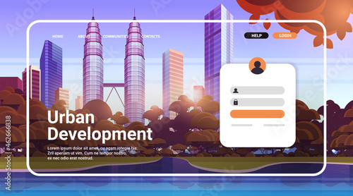 urban development website landing page template cityscape background horizontal copy space