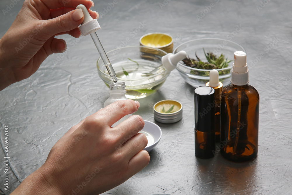 Fototapeta premium Making of natural cosmetic with CBD oil. 