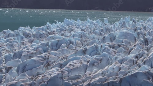 Aerial of Bear Glacier at the end of a fjord in Kenai Fjords National Park, Alaska