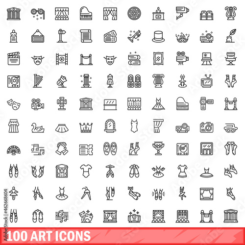 100 art icons set. Outline illustration of 100 art icons vector set isolated on white background