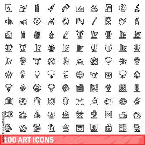 100 art icons set. Outline illustration of 100 art icons vector set isolated on white background