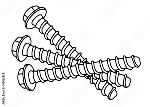 Large bolts in the form of a contour. Vector image.