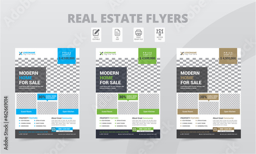 Elegant Real Estate Flyer Template Layouts With Colorful Corporate Variation Concepts. professional house for sale promotion flyers design.
