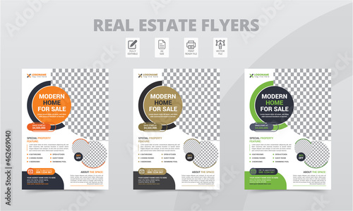 Elegant Real Estate Flyer Template Layouts With Colorful Corporate Variation Concepts. professional house for sale promotion flyers design.