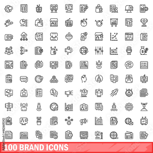 100 brand icons set. Outline illustration of 100 brand icons vector set isolated on white background