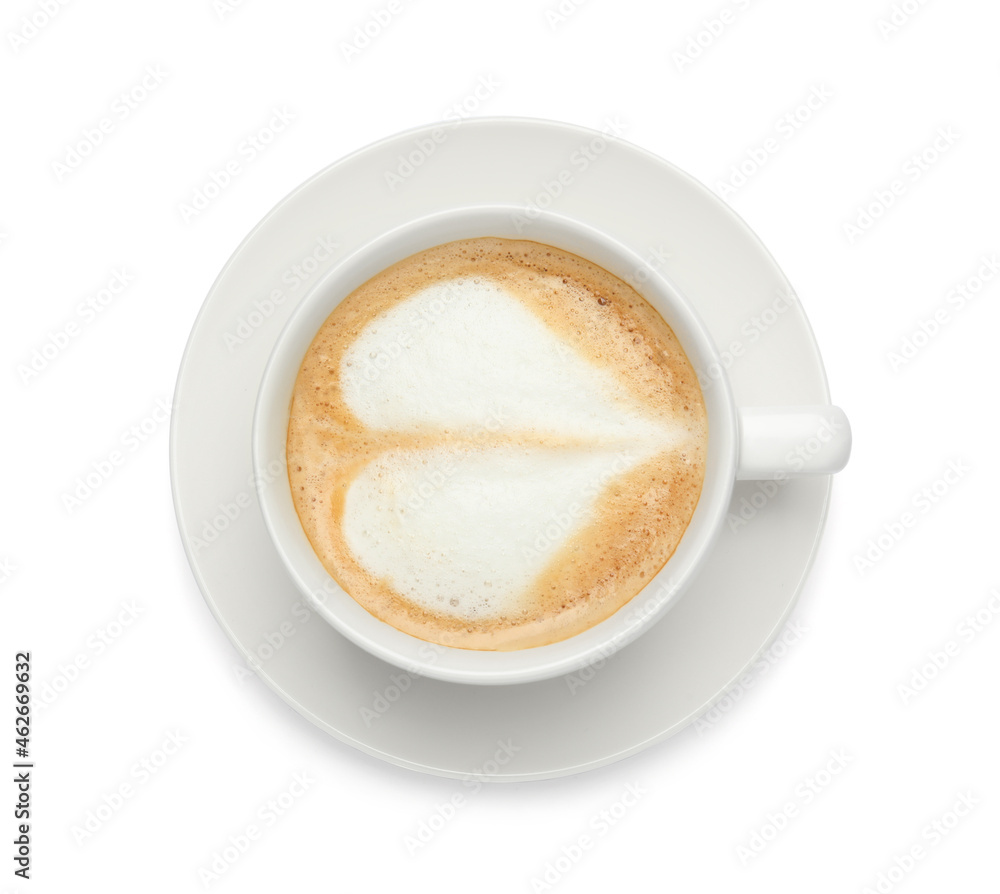 Fototapeta premium Cup of tasty coffee isolated on white, top view