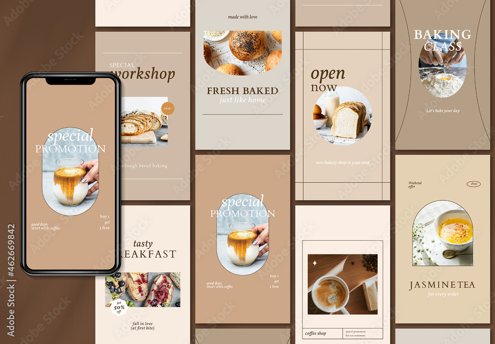 Aesthetic Cafe Marketing Template Set Stock Template | Adobe Stock