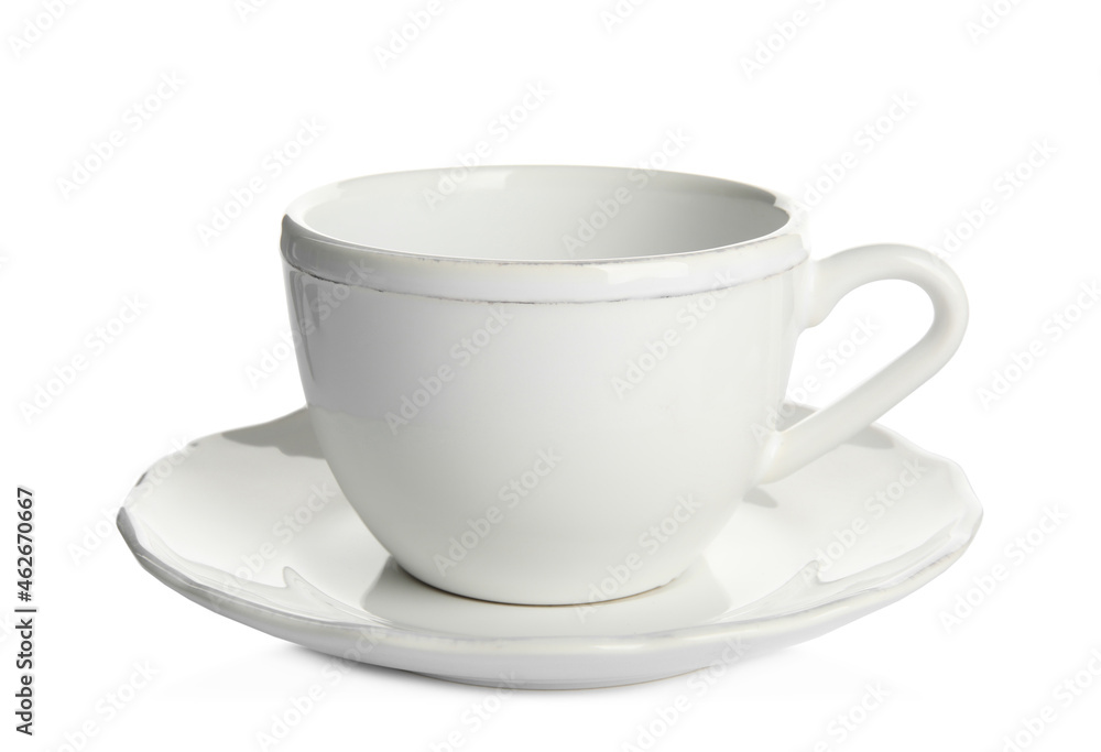 Empty ceramic cup and saucer isolated on white Empty ceramic cup and saucer isolated on white