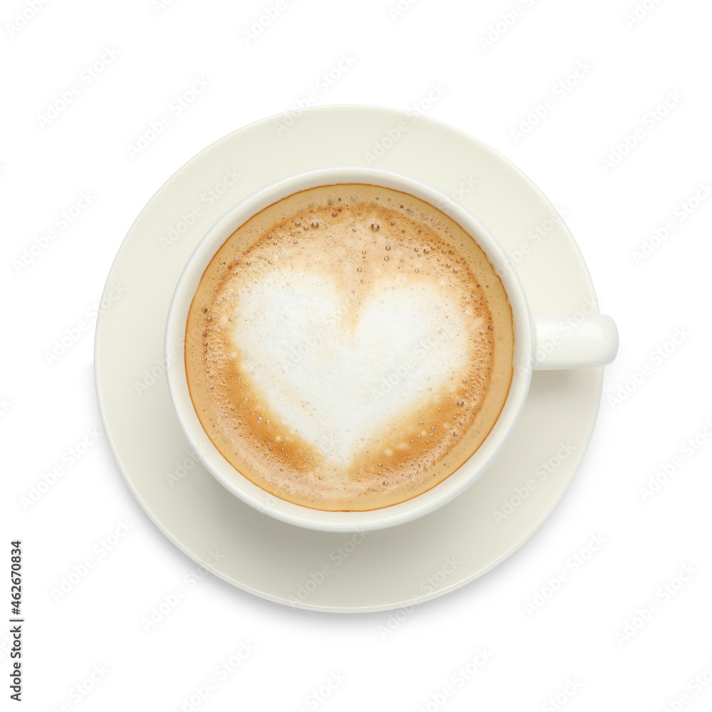 Cup of hot coffee isolated on white, top view Cup of hot coffee isolated on white, top view