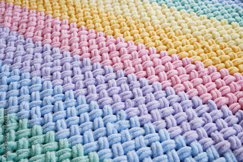 Wallpaper Mural The texture is a warm bright plaid made of multicolored terry loop yarn. Thread loops pattern. A cozy pastime for a hobby Torontodigital.ca