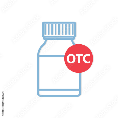 OTC (Over The Counter) acronym and medicine pill bottle icon- vector illustration