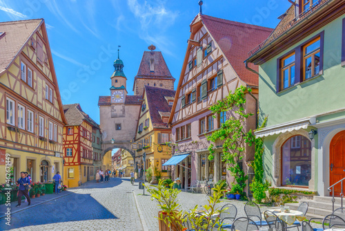 Medieval City of Rothenburg ob der Tauber, Roedergasse und Markusturm, Germany