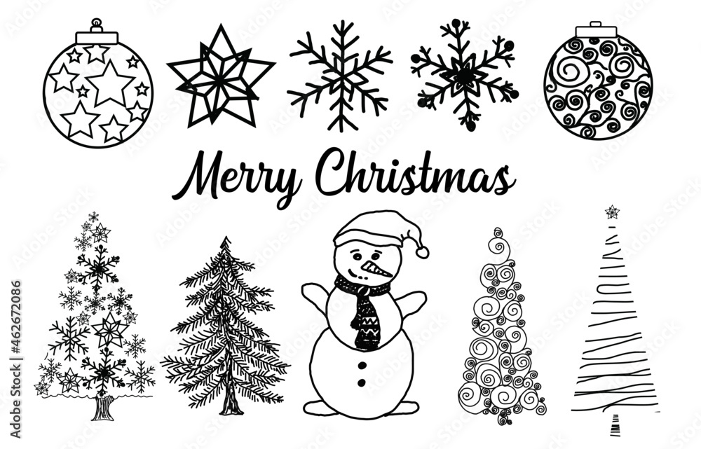 Set of Christmas trees, Christmas elements, Merry Christmas vector elements