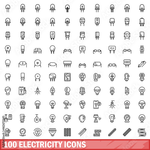 100 electricity icons set. Outline illustration of 100 electricity icons vector set isolated on white background