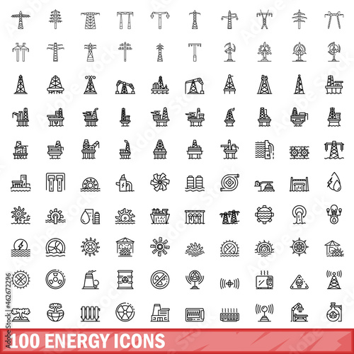 100 energy icons set. Outline illustration of 100 energy icons vector set isolated on white background