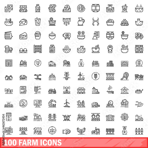 100 farm icons set. Outline illustration of 100 farm icons vector set isolated on white background