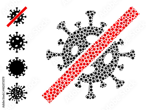 Circle collage terminate coronavirus. Vector collage is based on terminate coronavirus icon, and composed from scattered round elements.