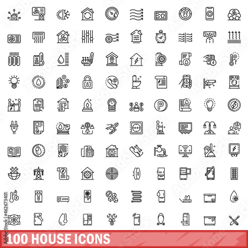 100 house icons set. Outline illustration of 100 house icons vector set isolated on white background