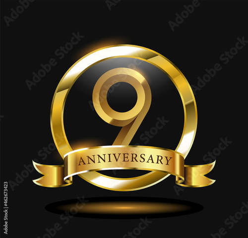 9 year anniversary celebration logo design with  golden circle 