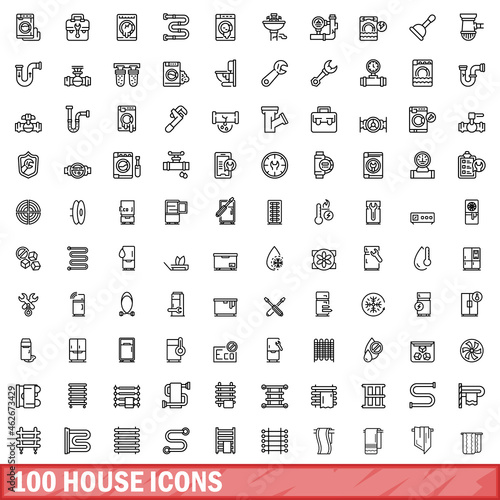 100 house icons set. Outline illustration of 100 house icons vector set isolated on white background
