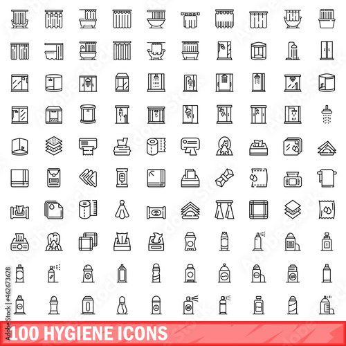 100 hygiene icons set. Outline illustration of 100 hygiene icons vector set isolated on white background