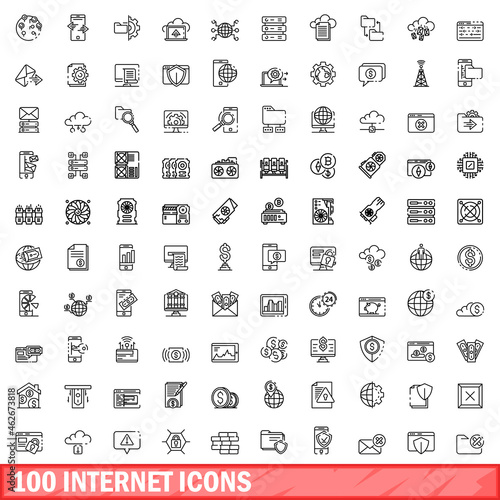 100 internet icons set. Outline illustration of 100 internet icons vector set isolated on white background