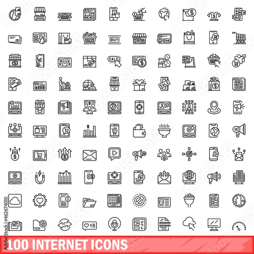 100 internet icons set. Outline illustration of 100 internet icons vector set isolated on white background