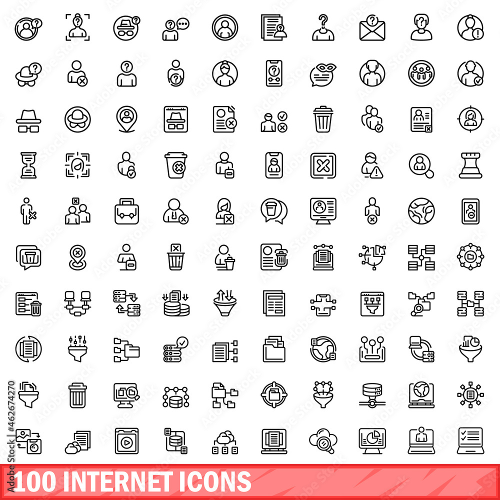 100 internet icons set. Outline illustration of 100 internet icons vector set isolated on white background 100 internet icons set. Outline illustration of 100 internet icons vector set isolated on white background