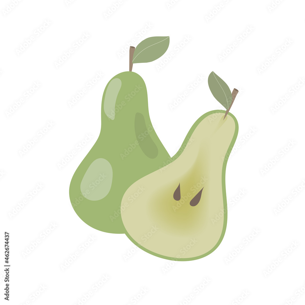 Green pear isolated on white background. Vector illustration. Green pear isolated on white background. Vector illustration.